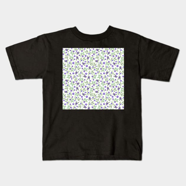 Watercolor bilberry pattern Kids T-Shirt by olgart